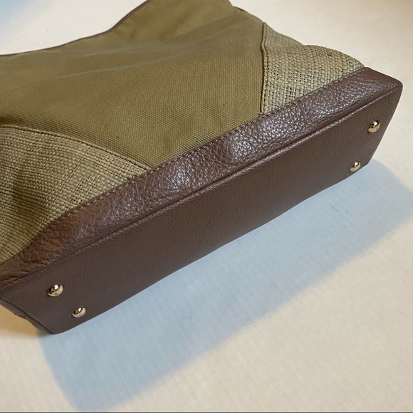 Helen Kaminski  women’s green canvas raffia and leather trimmed fold over purse - Picture 7 of 16